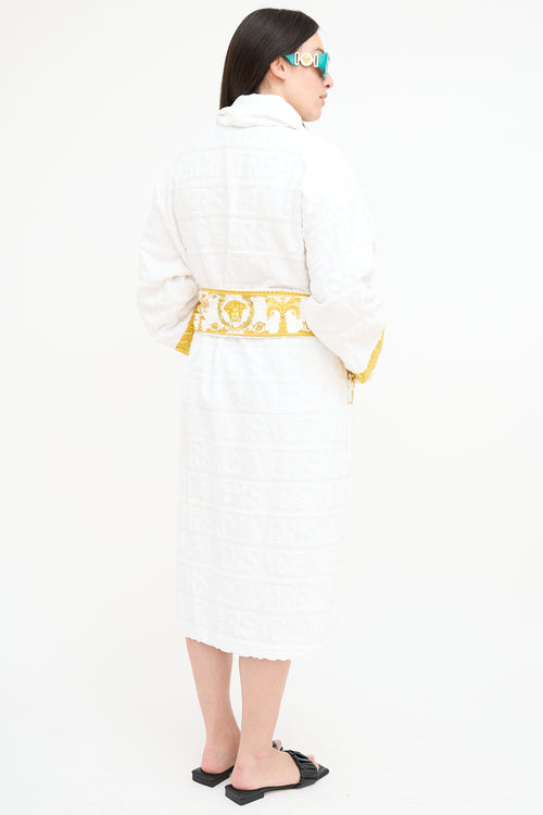 Versace White 
Gold Terry Baroque Logo Robe