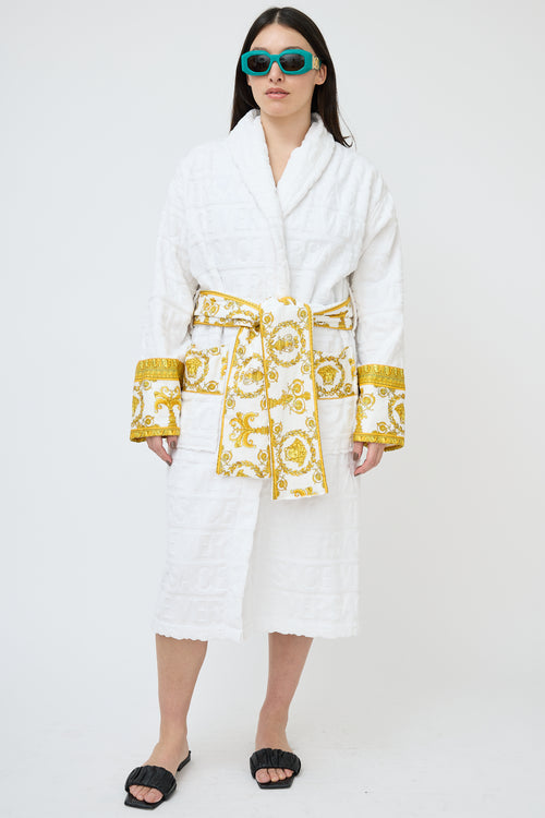 Versace White 
Gold Terry Baroque Logo Robe