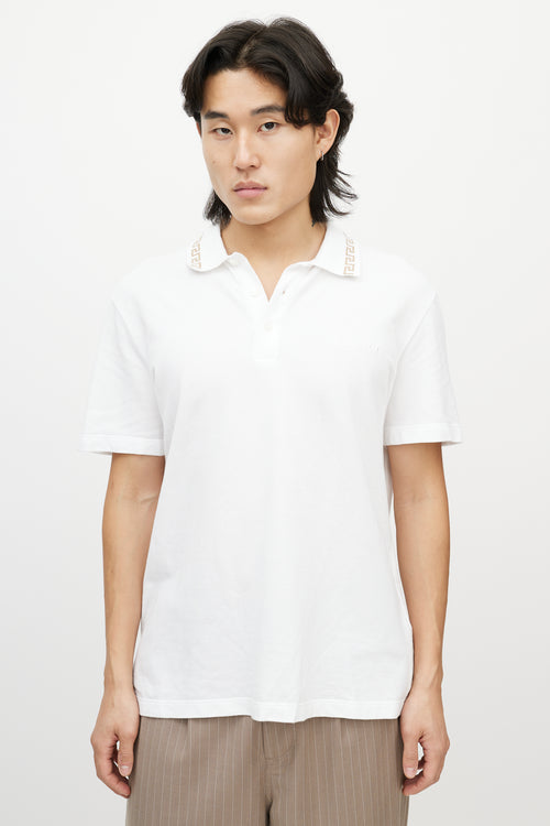 Versace White 
Gold Greca Logo Polo Shirt