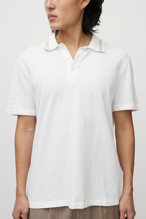 Versace White 
Gold Greca Logo Polo Shirt