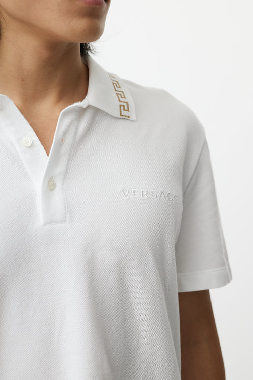 Versace White 
Gold Greca Logo Polo Shirt