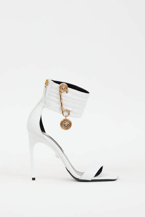 Versace White Leather Medusa Safety Pin Heel