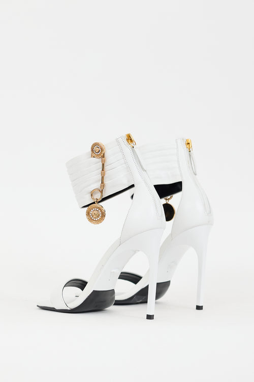 Versace White Leather Medusa Safety Pin Heel