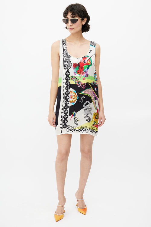 Versace White 
Multicolour Print Silk Dress