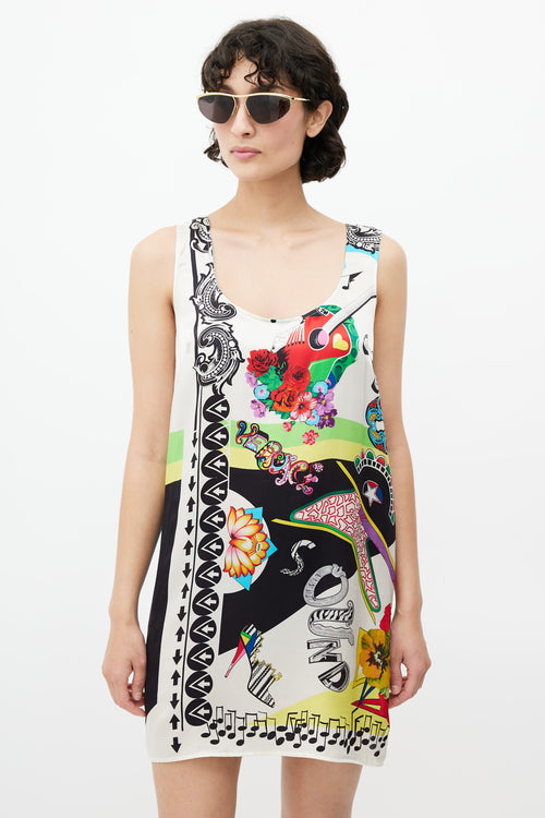 Versace White 
Multicolour Print Silk Dress