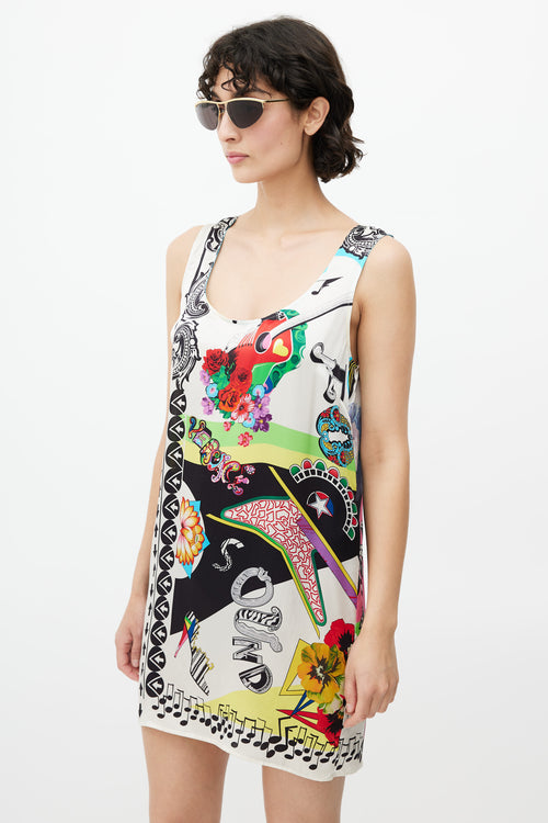 Versace White 
Multicolour Print Silk Dress