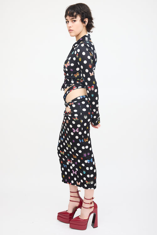 Versace X Dua Lipa Black 
Multi Polka Dot Midi Skirt