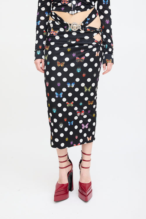 Versace X Dua Lipa Black 
Multi Polka Dot Midi Skirt