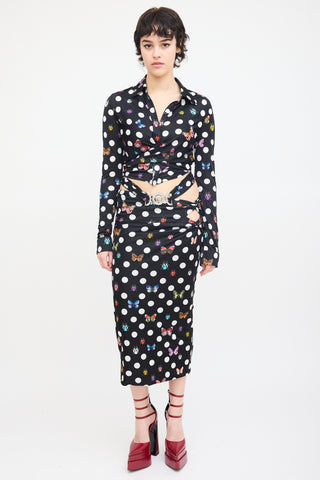 Versace X Dua Lipa Black 
Multi Polka Dot Midi Skirt