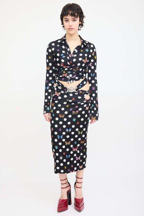 Versace X Dua Lipa Black 
Multi Polka Dot Midi Skirt