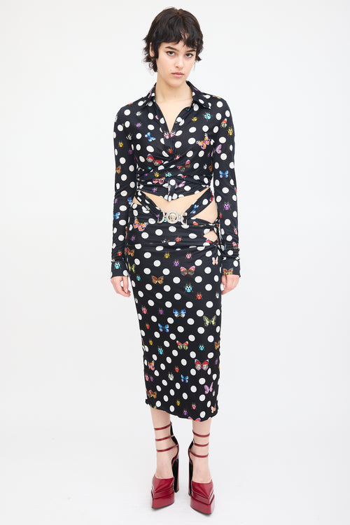 Versace X Dua Lipa Black 
Multi Polka Dot Wrap Top