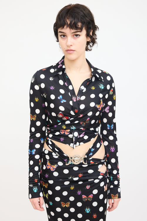 Versace X Dua Lipa Black 
Multi Polka Dot Wrap Top