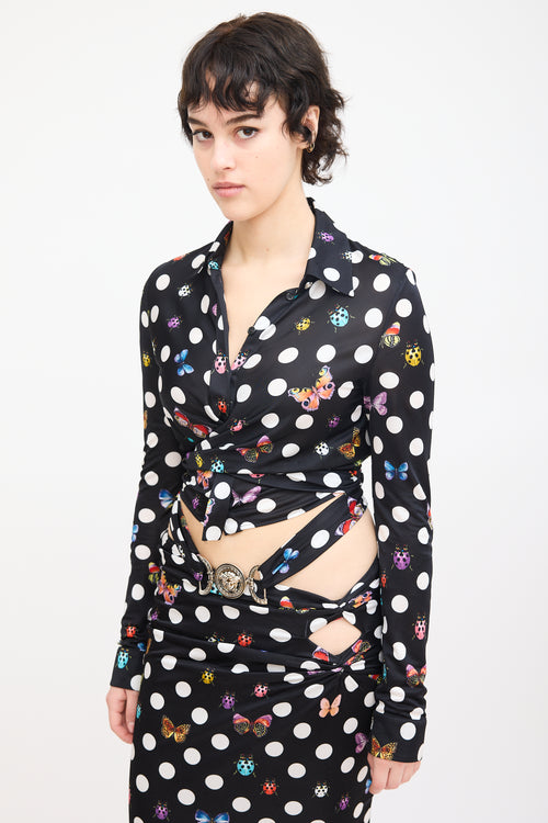 Versace X Dua Lipa Black 
Multi Polka Dot Wrap Top