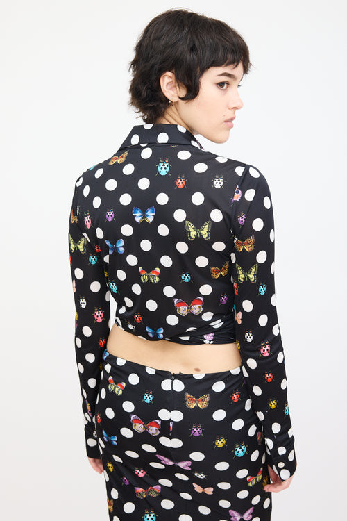 Versace X Dua Lipa Black 
Multi Polka Dot Wrap Top