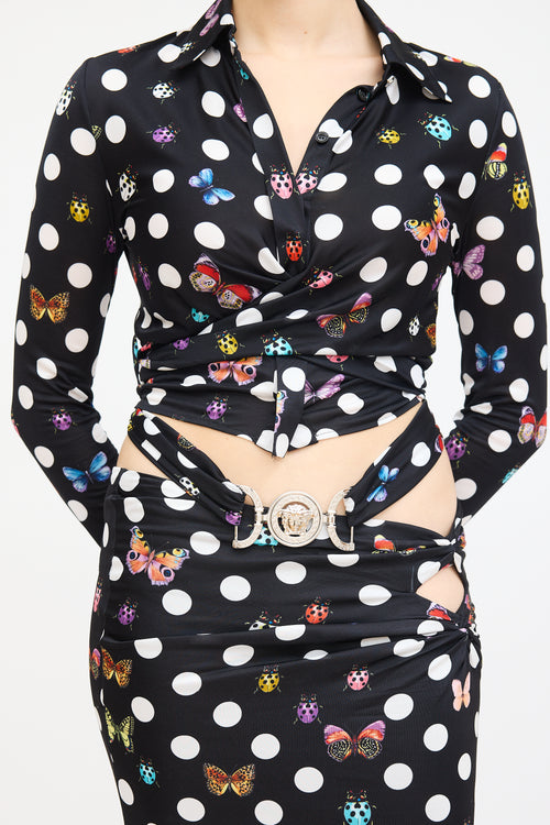 Versace X Dua Lipa Black 
Multi Polka Dot Wrap Top