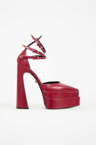 Versace Burgundy Leather Aevitas Strappy Pump