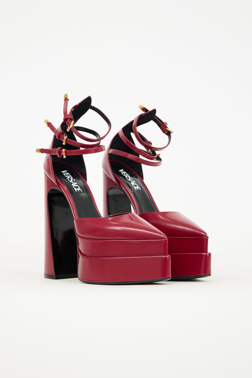 Versace Burgundy Leather Aevitas Strappy Pump