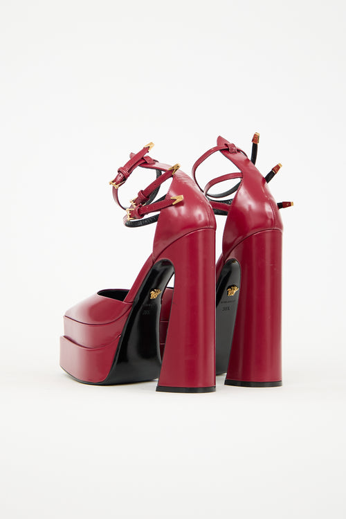 Versace Burgundy Leather Aevitas Strappy Pump