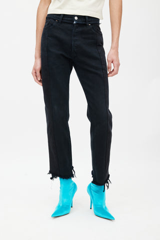 Vetements Black Deconstructed Raw Hem Jeans