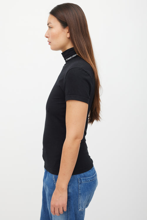 Vetements Black 
White Logo Mock Neck Top