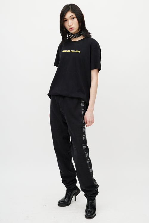 Vetements Black 
White Logo Stripe Sweat Pant