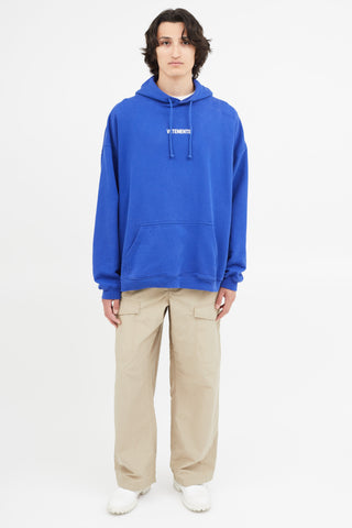 Vetements Blue Logo Label Terry Hoodie