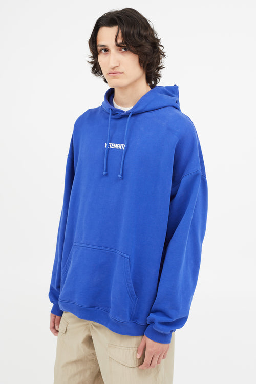 Vetements Blue Logo Label Terry Hoodie