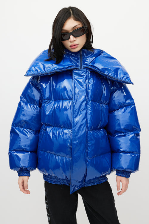 Vetements FW 2017 Blue 
Red Patent Webcam Puffer Jacket