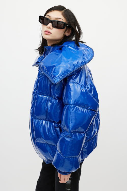 Vetements FW 2017 Blue 
Red Patent Webcam Puffer Jacket