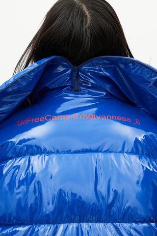 Vetements FW 2017 Blue 
Red Patent Webcam Puffer Jacket