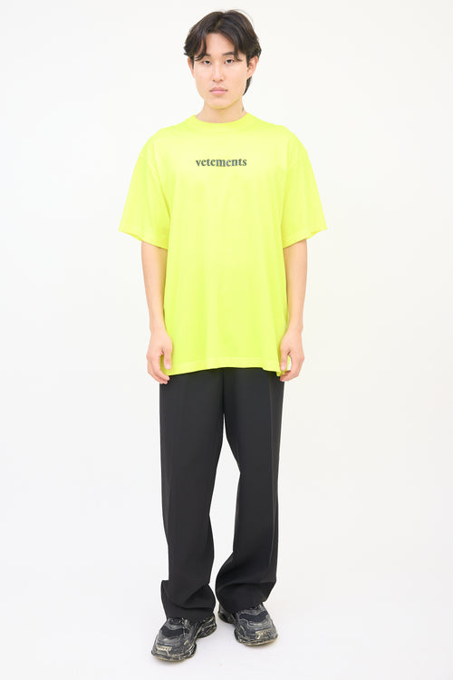 Vetements SS 2020 Neon Yellow Shipping Label Graphic T-Shirt