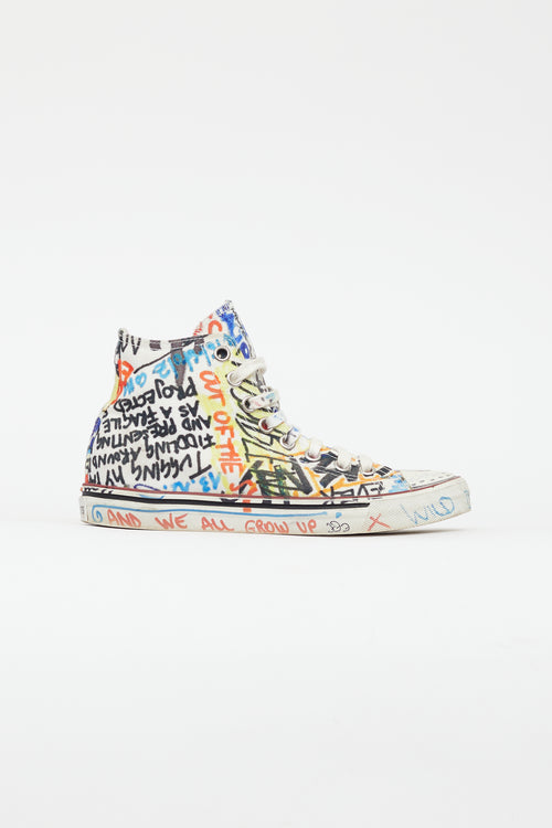 Vetements White 
Multi Graffiti Hi-Top Sneaker