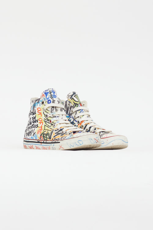 Vetements White 
Multi Graffiti Hi-Top Sneaker