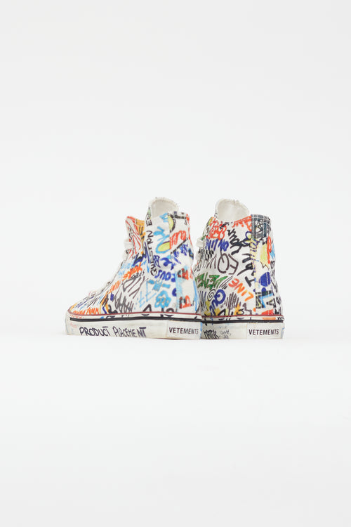 Vetements White 
Multi Graffiti Hi-Top Sneaker