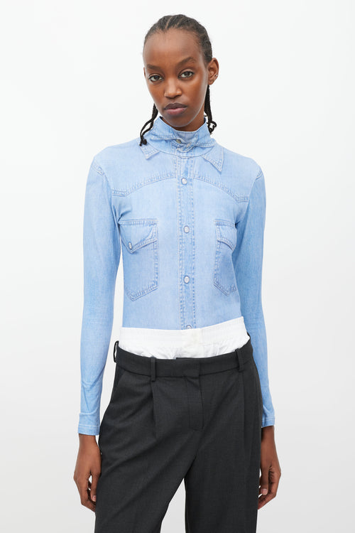 Vetements Winter 2019 Blue 
White Trompe L
oeil Turtleneck Bodysuit