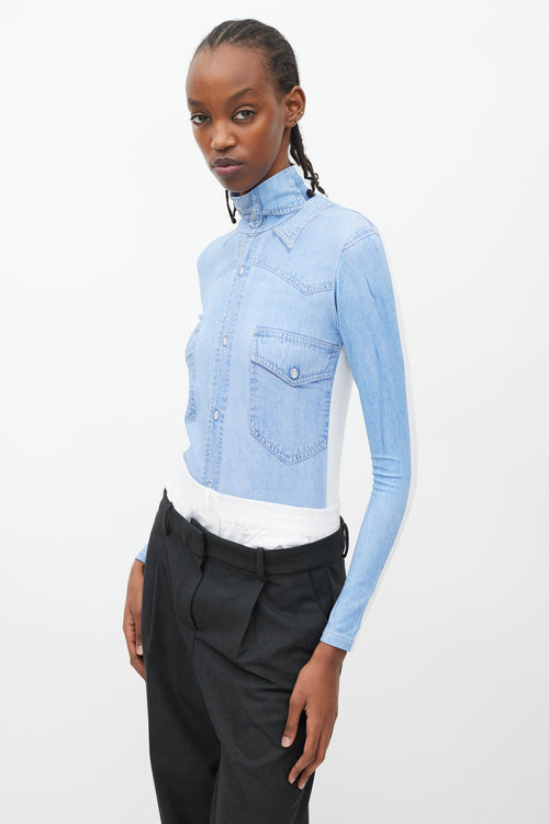 Vetements Winter 2019 Blue 
White Trompe L
oeil Turtleneck Bodysuit