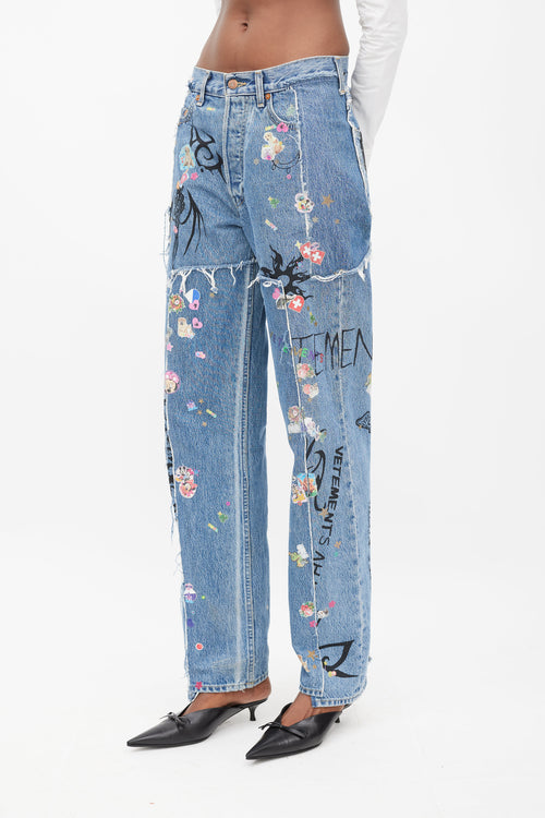 Vetements X Levi
s Winter 2019 Blue 
Multicolour Sticker Jeans