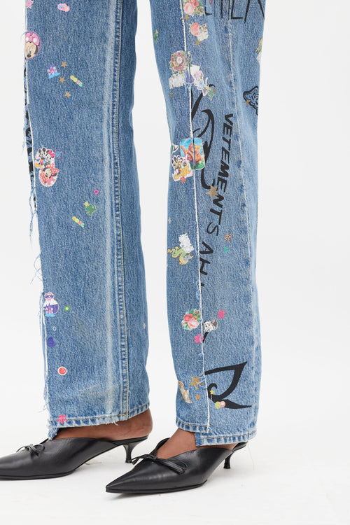 Vetements X Levi
s Winter 2019 Blue 
Multicolour Sticker Jeans