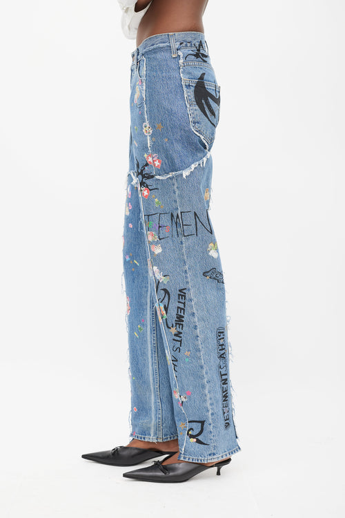 Vetements X Levi
s Winter 2019 Blue 
Multicolour Sticker Jeans