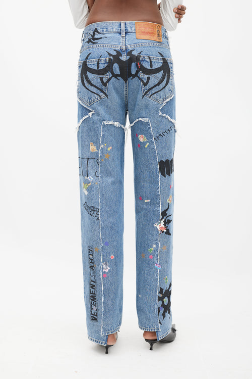 Vetements X Levi
s Winter 2019 Blue 
Multicolour Sticker Jeans