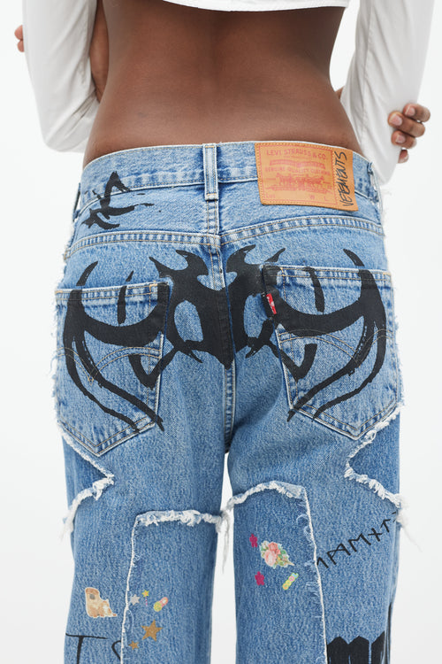 Vetements X Levi
s Winter 2019 Blue 
Multicolour Sticker Jeans