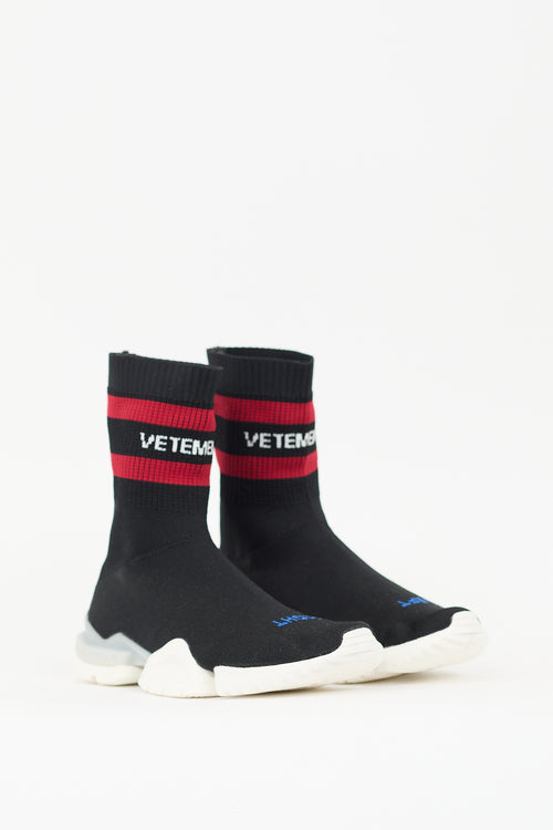 Vetements X Reebok Black 
Multi Sock Pump High Top Sneaker