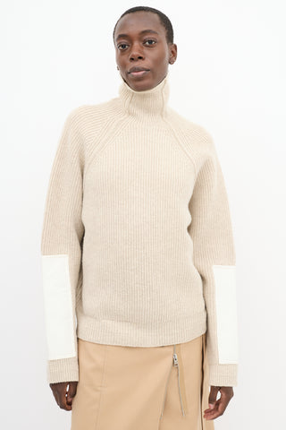 Victoria Beckham Beige Wool Sleeve Panel Turtleneck Sweater