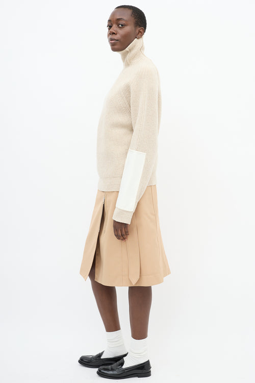 Victoria Beckham Beige Wool Sleeve Panel Turtleneck Sweater