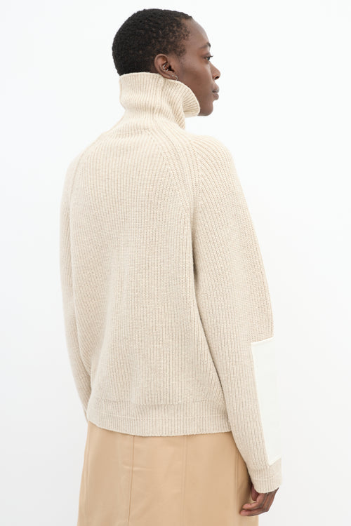 Victoria Beckham Beige Wool Sleeve Panel Turtleneck Sweater