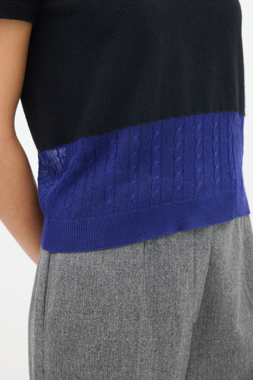 Victoria Beckham Black 
Blue Knit Colourblock Top