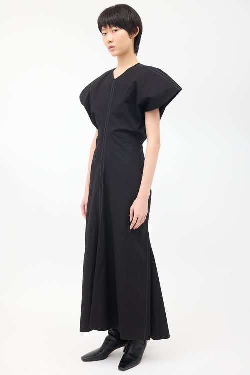 Victoria Beckham Black Cotton Panelled Maxi Dress