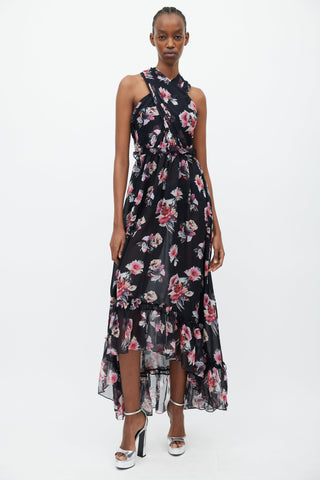 Victoria Beckham Black 
Multicolour Floral Silk Dress