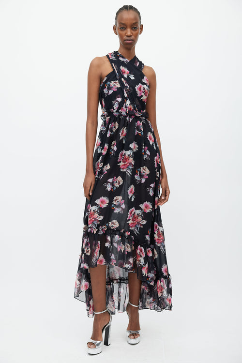 Victoria Beckham Black 
Multicolour Floral Silk Dress