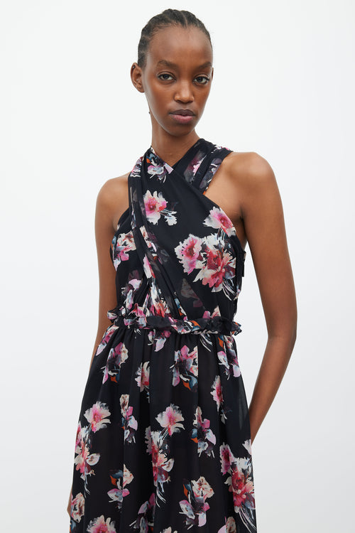 Victoria Beckham Black 
Multicolour Floral Silk Dress